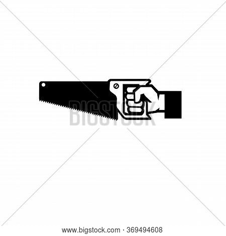 Black And White Illustration Of An American Carpenter, Handyman Or Construction Worker Hand Holding 