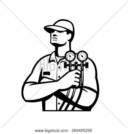Illustration Of A Heating And Cooling Technician Or Refrigeration And Air Conditioning Mechanic Hold