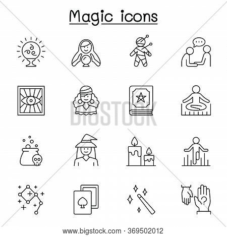 Magic & Clairvoyance Icon Set In Thin Line Style