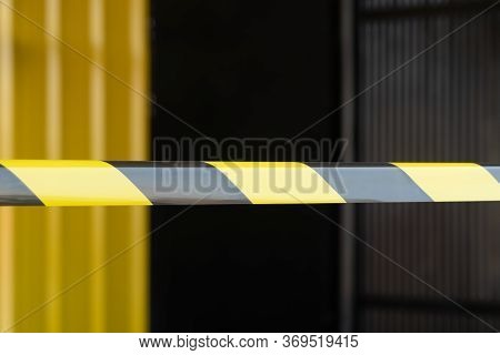 Black And Yellow Barrier Tape Used For Separating The Boundary Restricted Area For Constructionbarri