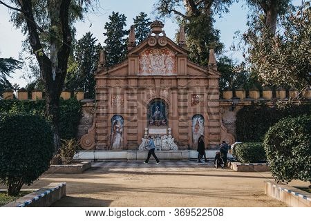 Seville, Spain - January 17, 2020: Monument To Catalina De Ribera In Jardines De Murillo, Urban Park