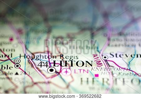 Shallow Depth Of Field Focus On Geographical Map Location Of Luton City England United Kingdom Great
