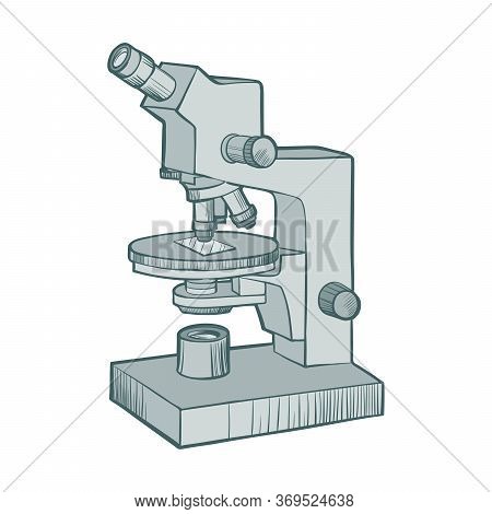 Microscope Cartoons Monochrome Isometric Design. Laboratory And Science, Research And Microscope Iso