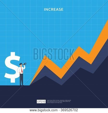 Finance Performance Concept. Business Profit Increase With Growth Up Arrow And People Character. Inc
