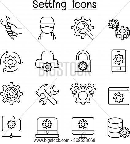 Setting, Setup, Configuration, Maintenance Icon Set In Thin Line Style