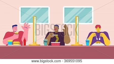 New Normal After Covid-19 Pandemic In Restaurant,street Food Or Canteen Social Distancing Concept Si