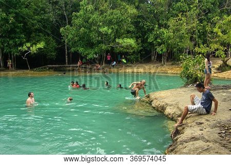 Krabi, Thailand - January,  2014: Sa Morakot Or Emerald Pool In The Khao Pra Bang Khram Wildlife San