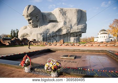 Brest, Belarus-05.11.2019: Monument To Courage In The Brest Fortress, Brest, Belarus, Eternal Flame.