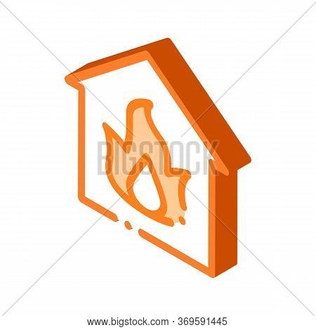 Building And Flame Heating Equipment Vector Isometric Sign. Color Isolated Symbol Illustration