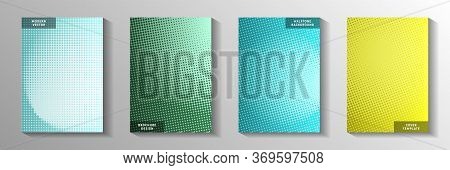 Creative Dot Faded Screen Tone Front Page Templates Vector Set. Business Banner Perforated Screen To
