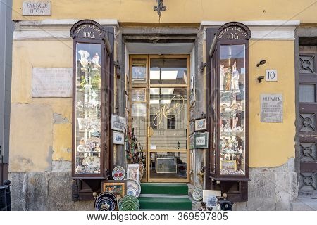 Budapest, Hungary - Feb 9, 2020: Tarnok Galeria On Tarnok Utca On Buda Hill Near Holy Trinity Square