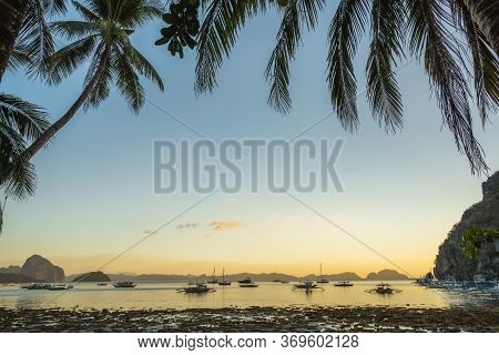 Sunset At Corong Corong Beach. El Nido, Philippines