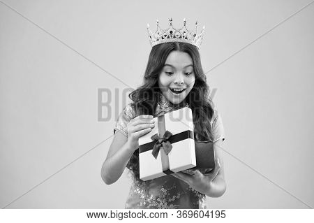 Kid Wear Golden Crown Symbol Of Glory. Beauty Pageant. Little Princess. Girl Wear Crown. Princess Ma