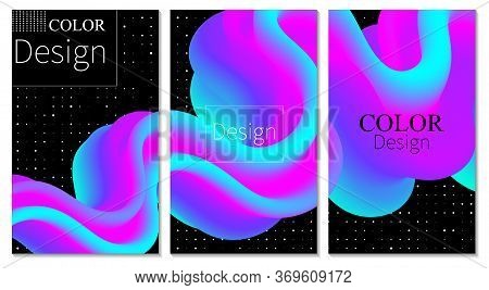 Color Poster. 3d Wave. Cover Set. Liquid Background. Fluid Flow. Abstract Color Background. Electron