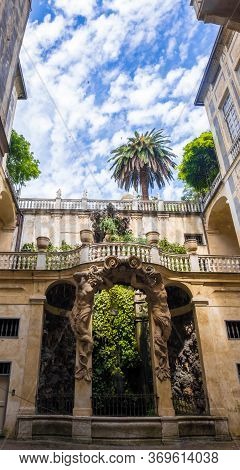Genoa, Italy - August 20, 2019: Patio Of Palazzo Lomellino Di Strada Nuova At Via Garibaldi In Genoa