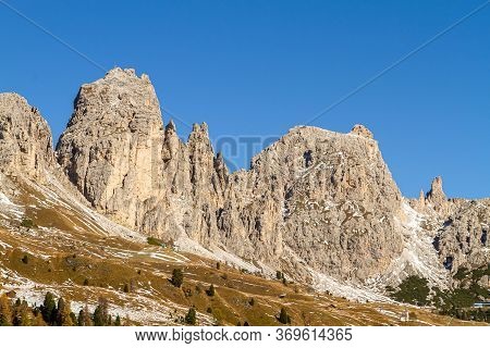 Selva Di Val Gardena, Italy - October 27, 2014: Dolomites Are A Mountain Range Of Special Geological