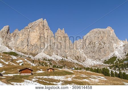 Selva Di Val Gardena, Italy - October 27, 2014: Dolomites Are A Mountain Range Of Special Geological