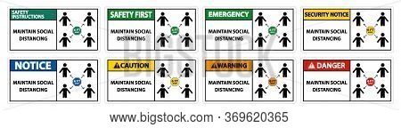 Maintain Social Distancing, Stay 6ft Apart Sign,coronavirus Covid-19 Sign Isolate On White Backgroun