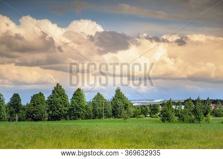 Summer Landscape With Kruonis Pumped Storage Plant In The Horizon. Lithuania.