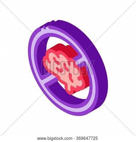 Brain Strikethrough Mark Icon Vector. Isometric Brain Strikethrough Mark Sign. Color Isolated Symbol