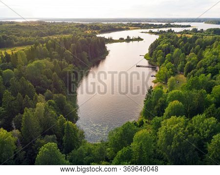 Beautidul Panoramic View Of Lake Seliger In Ostashkovsky District Of Tver Oblast In Russia. Biggest 