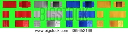 A High Quality Image Of Shipping Containers On A Green Background With Clipping Path. Set Twenty Foo