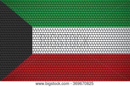 Abstract Flag Of Kuwait Made Of Circles. Kuwaiti Flag Designed With Colored Dots Giving It A Modern 