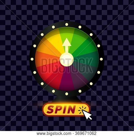 Online Fortune Wheel Banner. Click The Button, Spin And Play Application Poster. Gambling Game Vecto