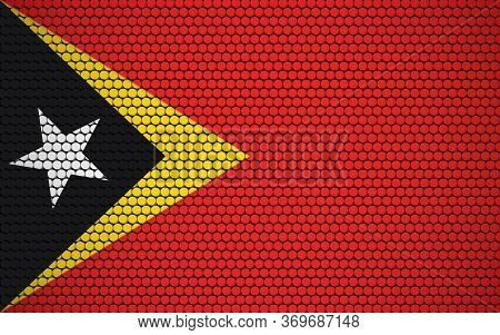 Abstract Flag Of Timor Leste Made Of Circles. Timorese Flag Designed With Colored Dots Giving It A M