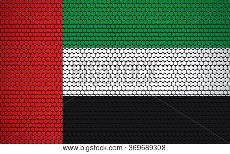 Abstract Flag Of Uae Made Of Circles. Emirati Flag Designed With Colored Dots Giving It A Modern And