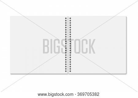 Blank White Notebook Opened, Above View. Vector Mock Up Esp 10. Vertical Blank Spiral Copybook, Diar