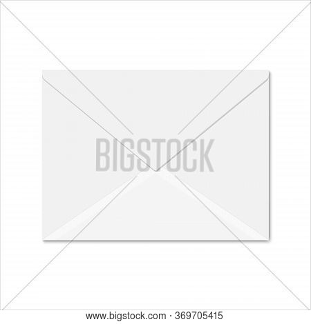 White Paper Envelope For Postcard Or Invitation. Blank Vector Mock Up Of Closed Envelope With Shadow