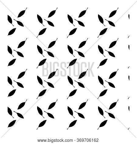 Seamless Pattern With Black Small Leaves On A White Background. Black And White Pattern.
