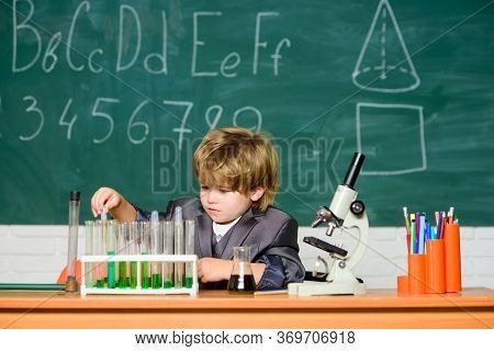 Microscope At Lab. Student Do Science Experiment With Microscope In Lab. Back To School. Pupil Looki