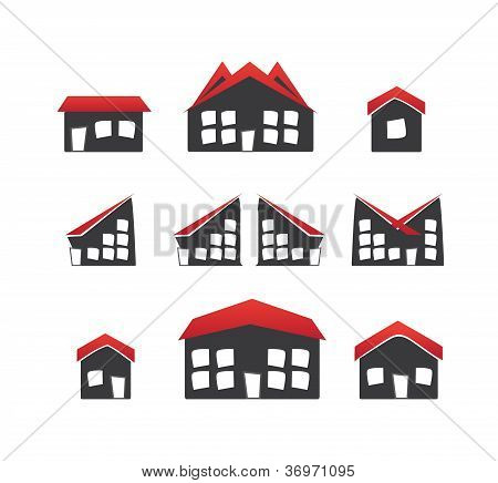 Sæt med 6 huse ikoner variationer