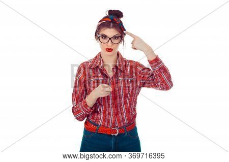You Are Really Crazy Nuts! Portrait Unhappy Annoyed Young Woman Getting Mad Pointing Finger At You C