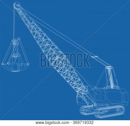 Dragline For Used Coal Mining. Bucket Is Massive. The Layers Of Visible And Invisible Lines Are Sepa