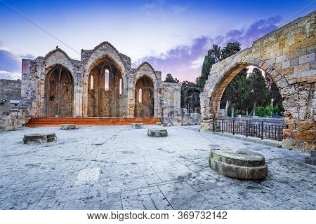 Rhodes, Greece. Church Of The Mary Of The Burgh Medieval Ruins.