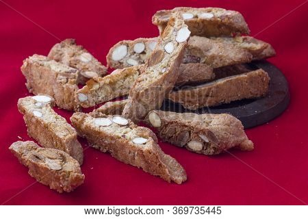 Italian Delicacy With Almonds, Cantucci On A Plain Background