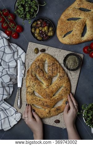 Fugasse French Bread With Sesame Seeds And Herbs