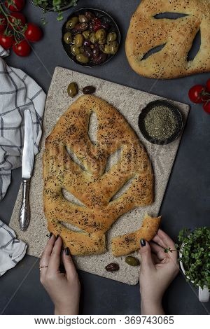 Fugasse French Bread With Sesame Seeds And Herbs