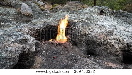 Flames Of Mount Chimaera From The Underground, Cirali, Turkey