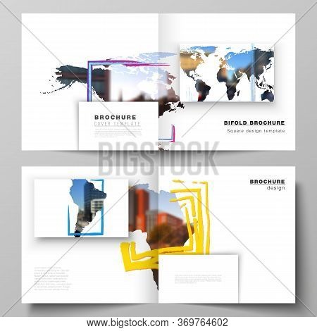 Vector Layout Of Two Covers Templates For Square Bifold Brochure, Flyer, Cover Design, Book Design, 