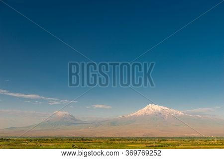 Snowy Peak Of Great Ararat And The Monastery Of Khor Virap