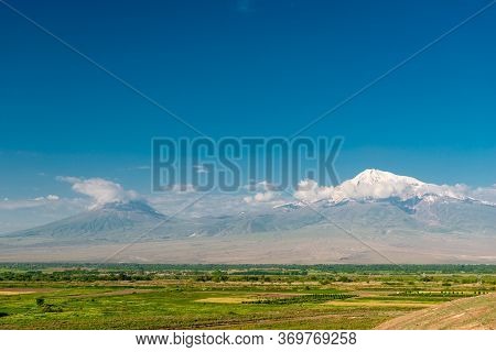 Big And Small Ararat On A Summer Sunny Day, Beautiful Landscape