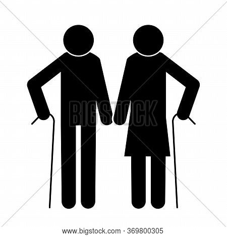 Vector Icon Of Couple Old Person. Silhouette Of Grandparents. Pictogram Of Happy Seniors. Stock Phot