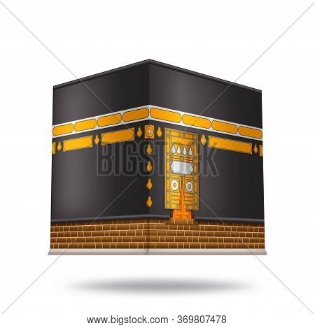Kaaba In Mecca Icon Design With Beautiful Black Silk Kiswa. Vector Illustration