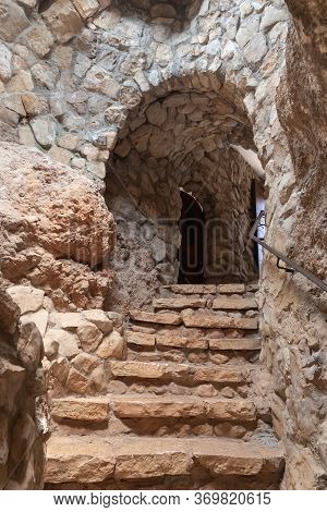 Hararit, Israel, May 30, 2020 : Steps Leading Outward From The Main Hall In The Lavra Netofa Convent