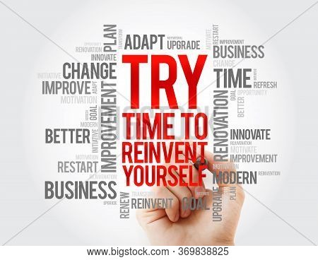 Try - Time To Reinvent Yourself Word Cloud, Business Concept Background