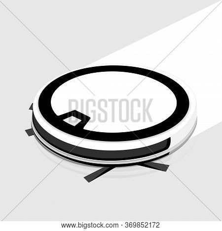 Smart Technologies. Robot Vacuum Cleaner On White Floor. Vector Illustration.